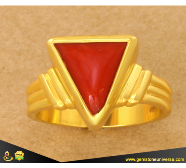 18 kt. Yellow gold - Ring - Mediterranean red coral 6.75 x 13.14 mm -  Catawiki