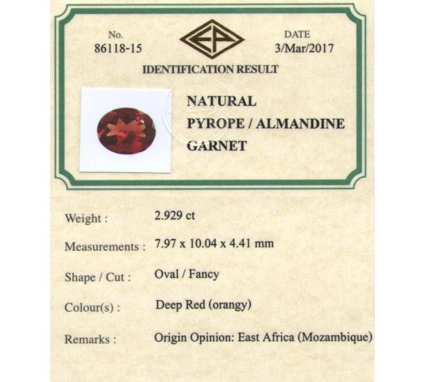 Gem Scan Gs Laboratories Diamond Certification Natural Red Garnet