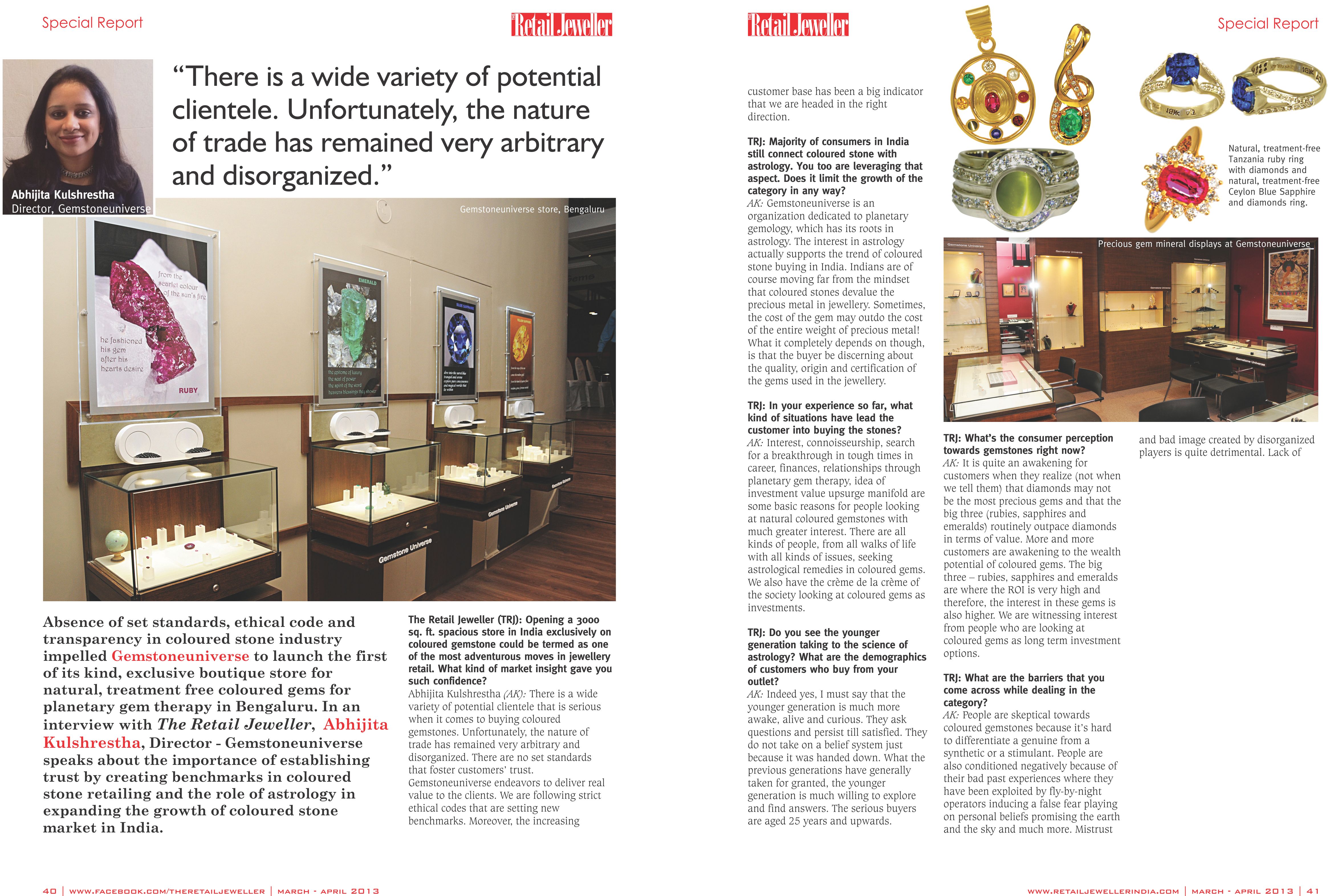 Gemstoneuniverse featured in the Retail Jeweler Magazine