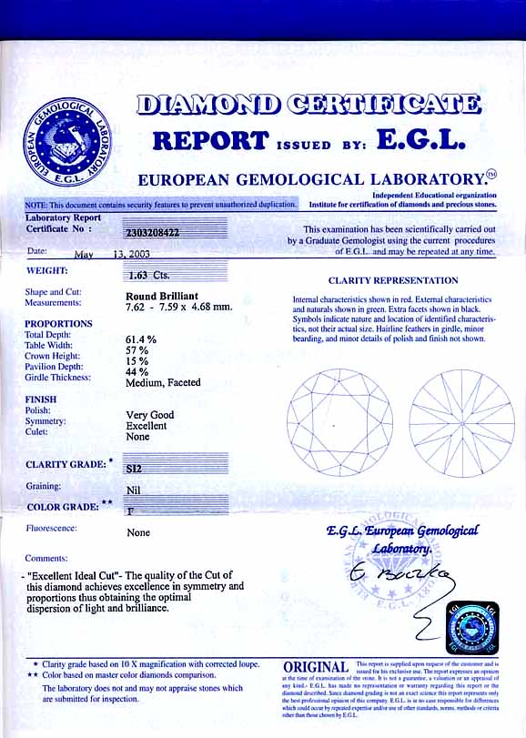 EGL Diamond Certificate