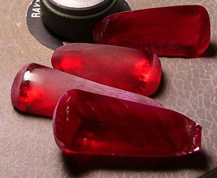 Boules of Synthetic ruby Image courtesy Gemstones and rough