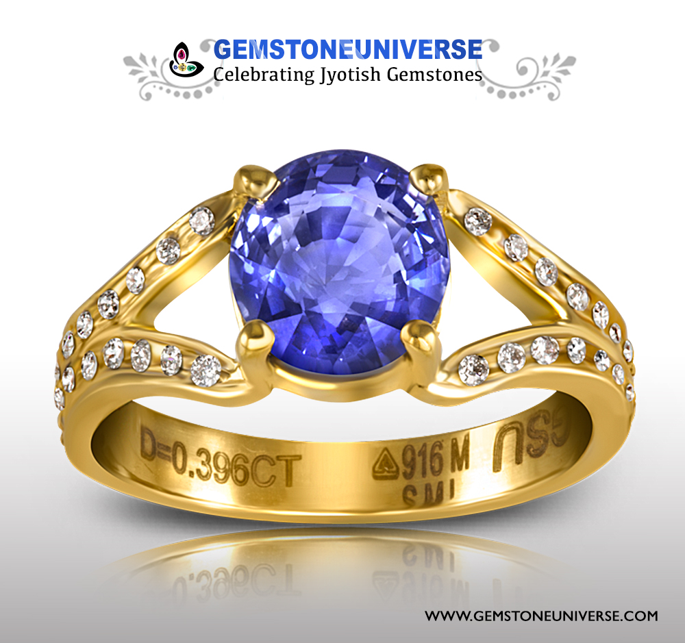 Fine Jyotish Quality Blue Sapphire and Diamond ring