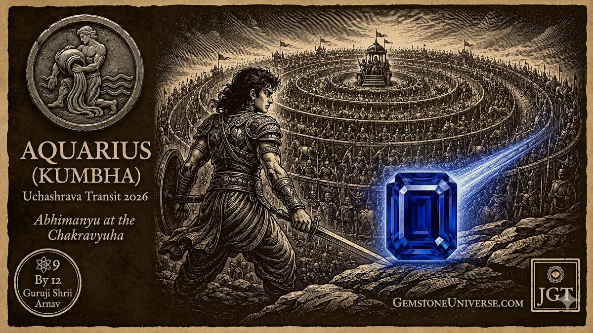 Aquarius Kumbha Jupiter Transit Cancer 2026 - Abhimanyu at the Chakravyuha - Blue Sapphire - Guruji Shrii Arnav GemstoneUniverse