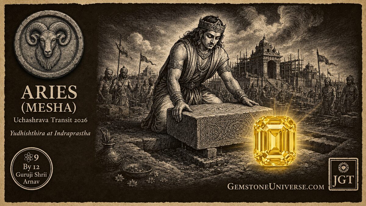Aries Mesha Jupiter Transit Cancer 2026 - Yudhishthira at Indraprastha - Yellow Sapphire - Guruji Shrii Arnav GemstoneUniverse