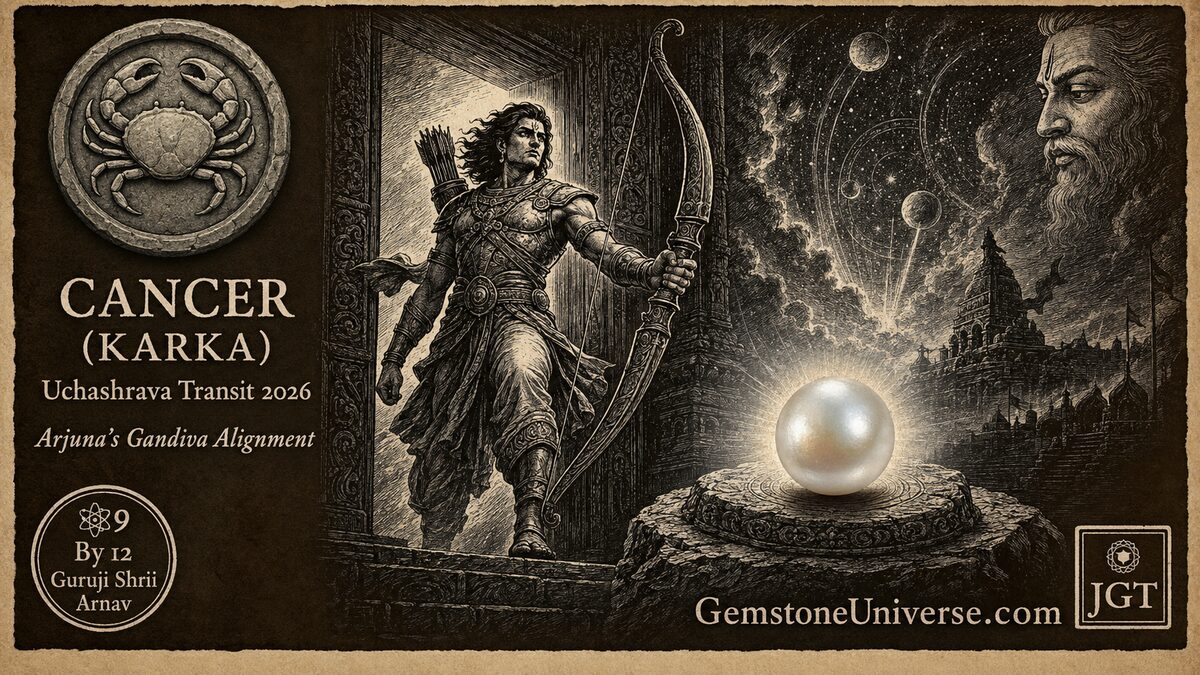 Cancer Karka Jupiter Transit Cancer 2026 - Arjuna's Gandiva Alignment - Pearl - Guruji Shrii Arnav GemstoneUniverse