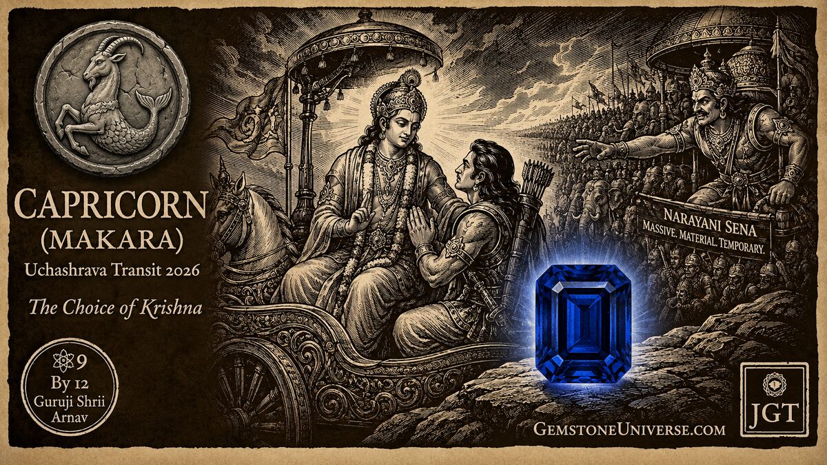 Capricorn Makara Jupiter Transit Cancer 2026 - The Choice of Krishna - Blue Sapphire - Guruji Shrii Arnav GemstoneUniverse