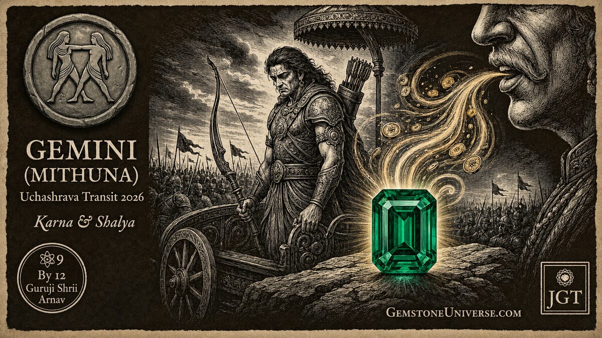 Gemini Mithuna Jupiter Transit Cancer 2026 - Karna and Shalya - Emerald - Guruji Shrii Arnav GemstoneUniverse