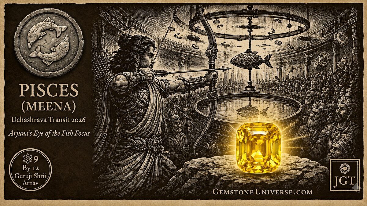 Pisces Meena Jupiter Transit Cancer 2026 - Arjuna's Eye of the Fish Focus - Yellow Sapphire - Guruji Shrii Arnav GemstoneUniverse