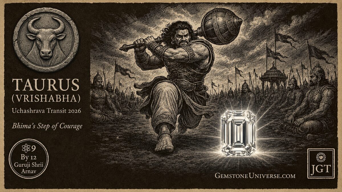 Taurus Vrishabha Jupiter Transit Cancer 2026 - Bhima's Step of Courage - Diamond - Guruji Shrii Arnav GemstoneUniverse