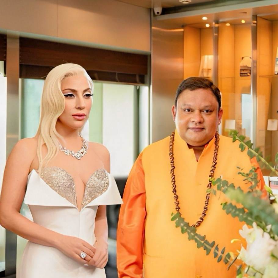 Guruji Shrii Arnav with Lady Gaga, celebrating artistic talent and planetary gemstone guidance.